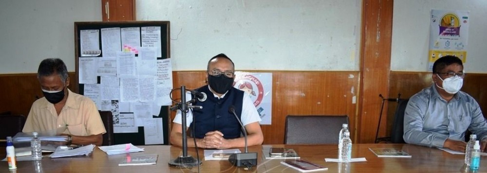 Advisor Mmhonlumo Kikon chairing the Wokha DPDB monthly meeting held at Deputy Commissioner’s Conference Hall, Wokha on July 15. (DIPR Photo) 